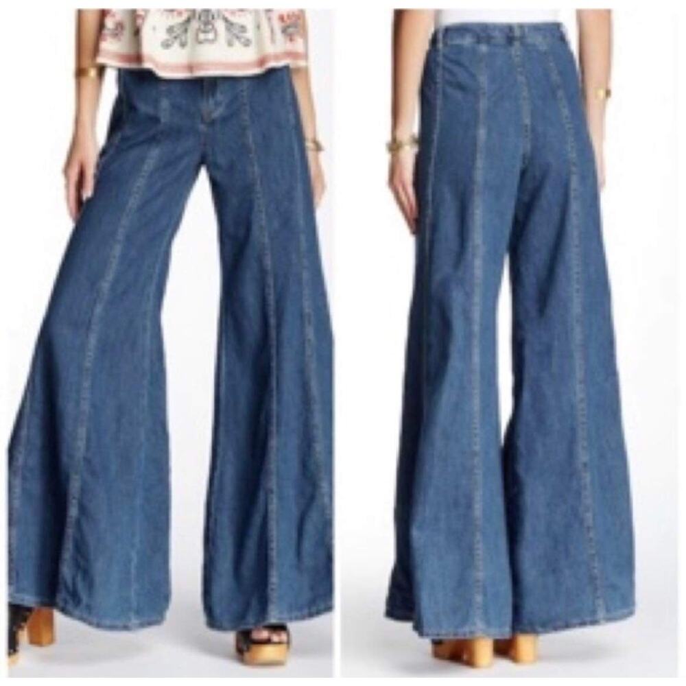 Free People Rare Vintage Super Wide Leg Jeans Size 6 - Picture 3 of 11